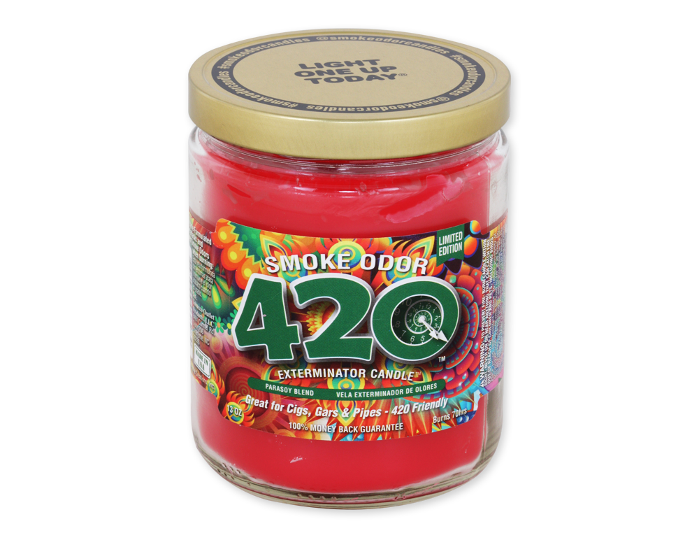 Smoke Odor Exterminator Candle 420 – mellow herbal enzyme candle for smoke, pet, and household odors.