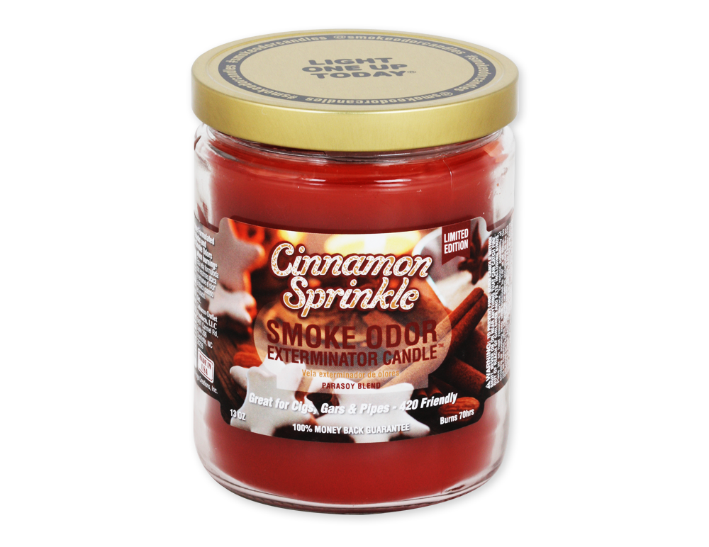Smoke Odor Exterminator Candle Cinnamon Sprinkle – warm cinnamon enzyme candle for smoke, pet, and household odors.