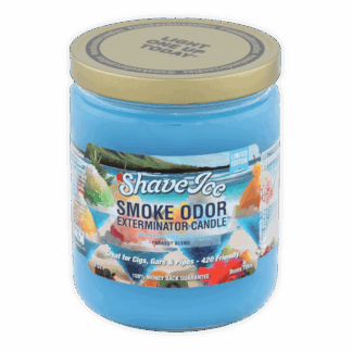 Smoke Odor Exterminator Candle Bermuda Beach – fresh tropical beach-scented enzyme candle for smoke, pet, and household odors.