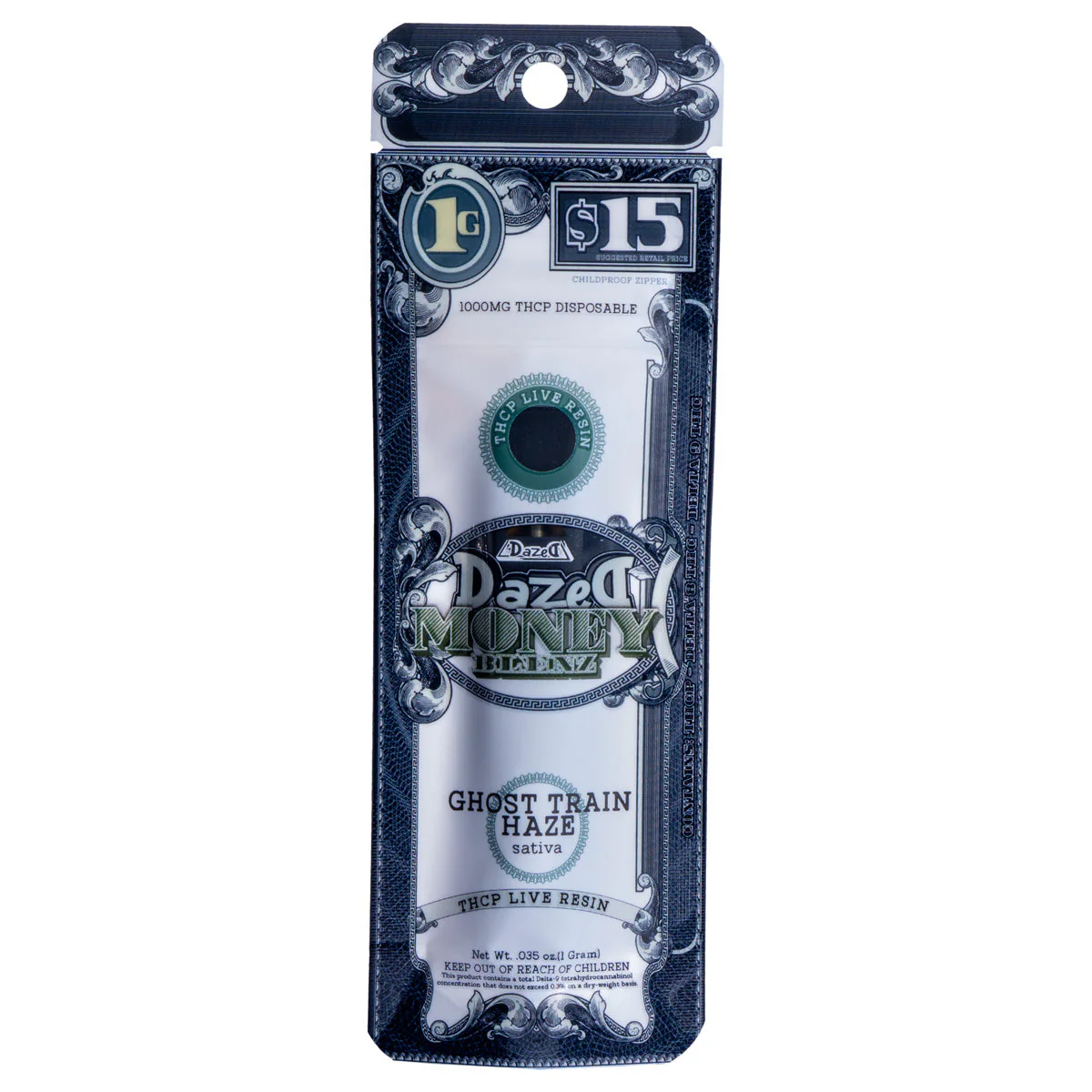 dazed money blenz ghost train thcp resin disposable vape, sativa