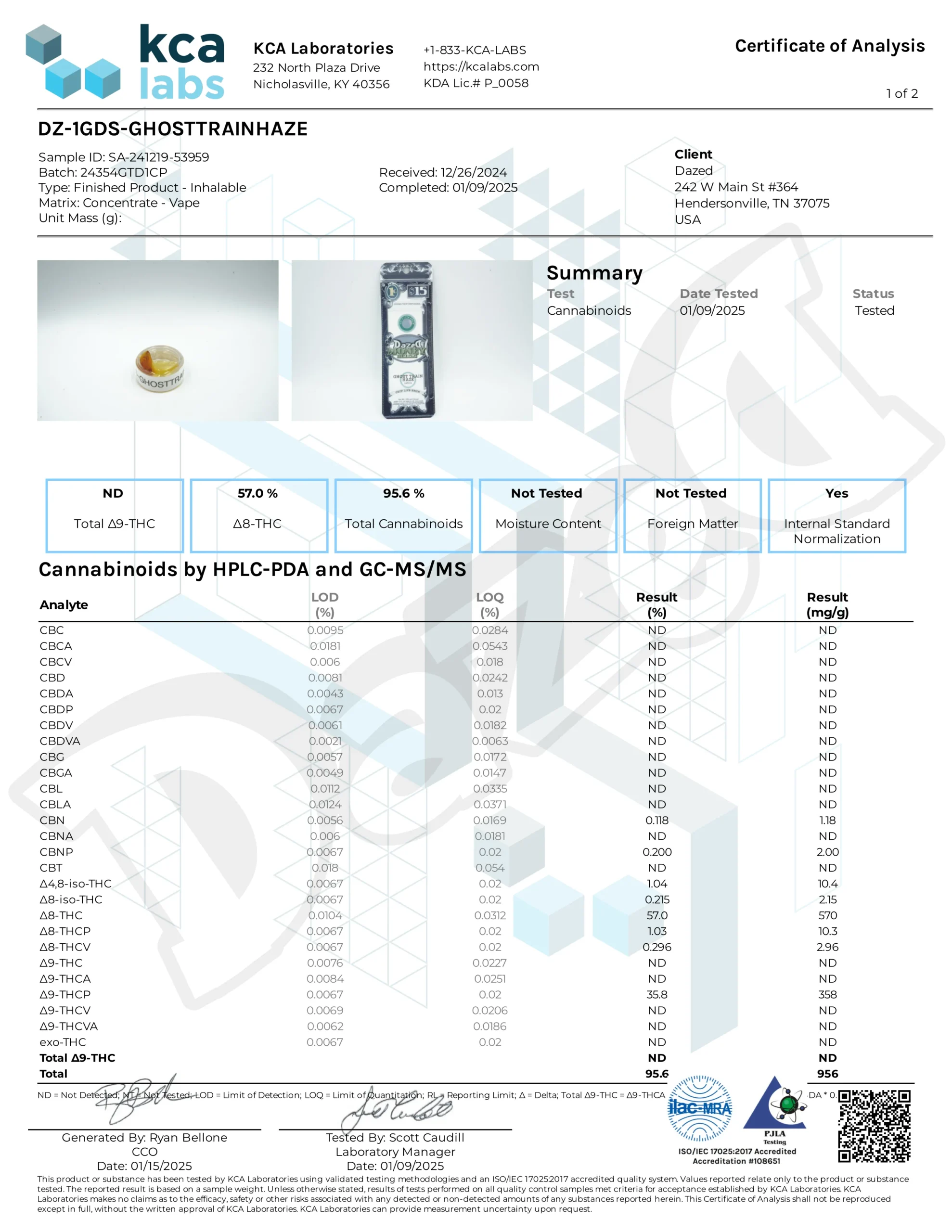 ghost train sativa dazed thcp vape COA