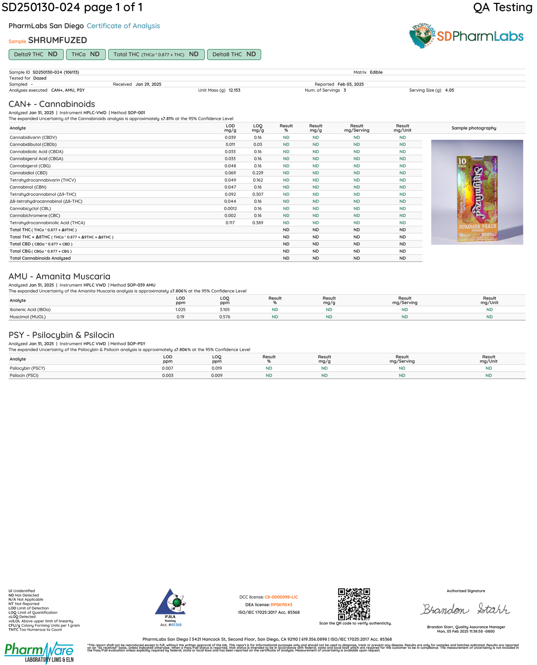 Shrumfuzed Gummies 10pk- Summer Peach COA