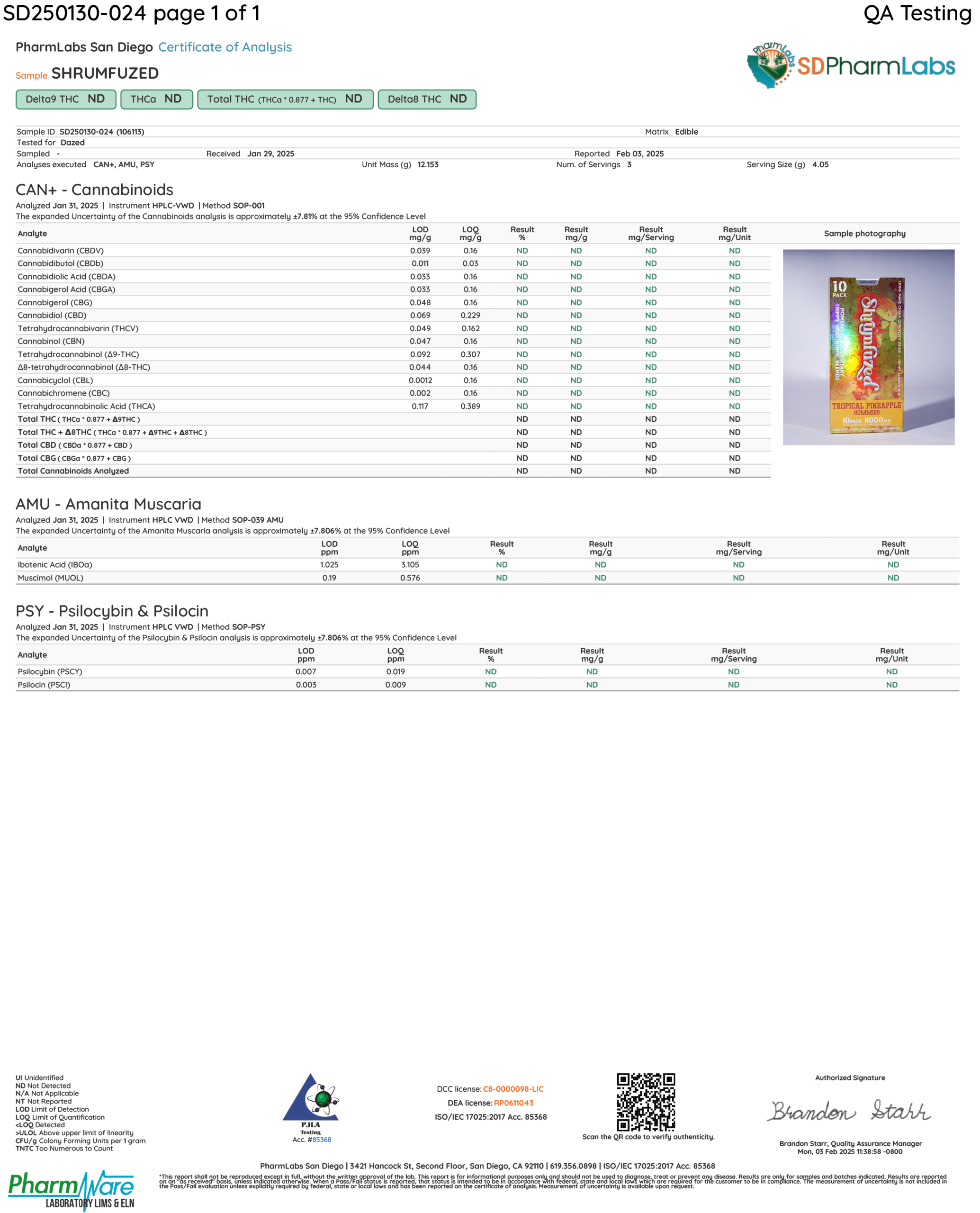 Shrumfuzed Gummies - Tropical Pineapple COA
