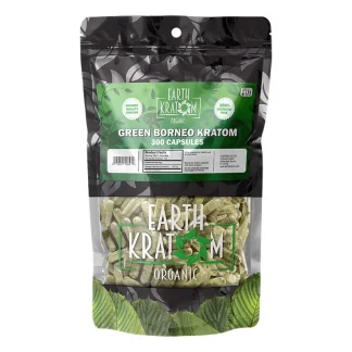 Earth Kratom- Green Borneo Caps 300 ct, kratom capsules