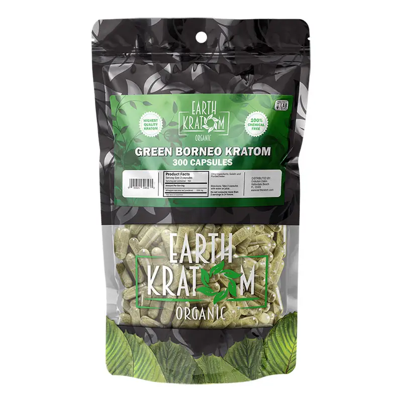 Earth Kratom- Green Borneo Caps 300 ct, kratom capsules